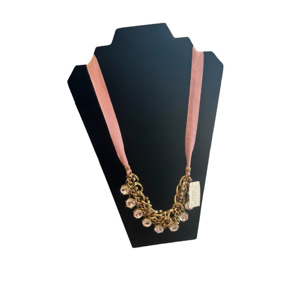 NWT Talbots Ribbon Necklace Pink, Gold, Clear